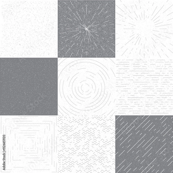 Fototapeta Set of retro grange vector background for design. Retro round frame, square frame, linear frame. Vector background with slanted lines, divergent lines. Vintage grange black and white texture