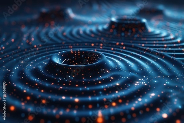 Obraz Wave-like 3D abstract landscape with glowing particles in dark blue tones creating a mesmerizing effect across the surfaceabstract