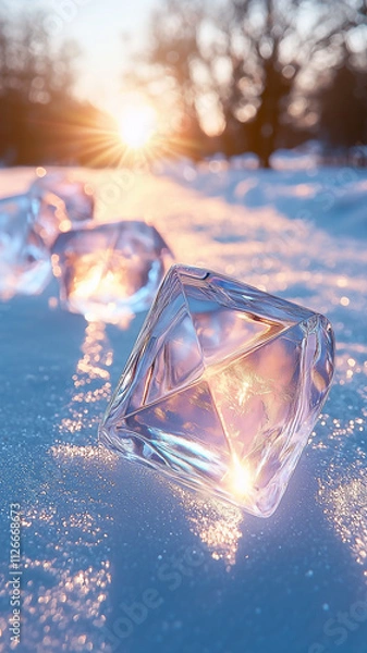 Obraz ice cubes on the snow.