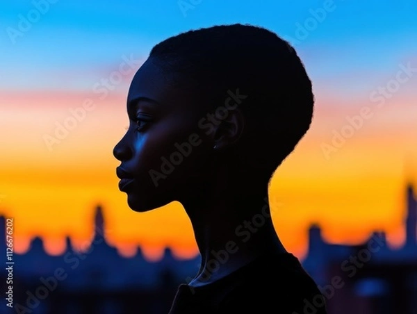 Fototapeta silhouette of a person against a colorful sunset