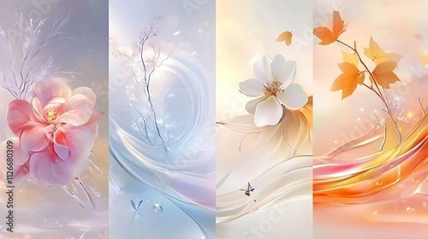 Fototapeta Serene Bloom,Whispers of Spring,Celestial Garden,Abstract Floral Design,Shimmering Petals