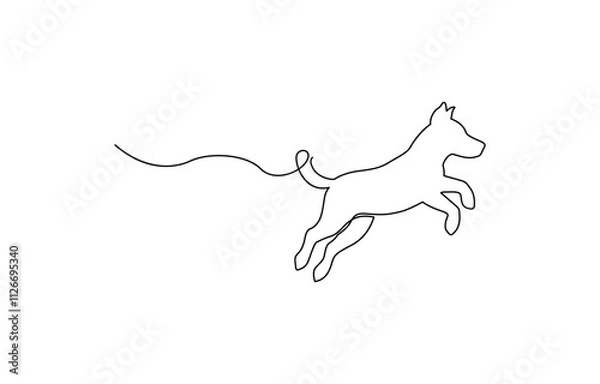 Fototapeta Silhouette of abstract dog as one line drawing on white background,dog in continuous line art drawing style. Puppy minimalist black linear sketch isolated on white background. Vector illustration.