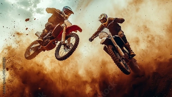 Obraz This dramatic photo captures the thrilling moment a motocross rider crashes into a barrier during a race, showcasing the adrenaline and risks of extreme sports.

