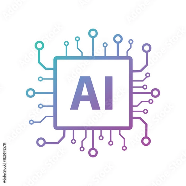Obraz Artificial Intelligence AI Chip in Human Head. Artificial Intelligence icon with Machine learning, digital skills, generative AI, AI technology, algorithm, virtual intelligence and future