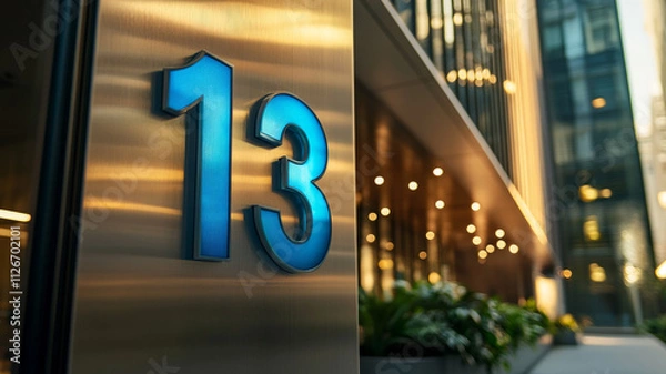 Fototapeta Number 13 on a modern building exterior.