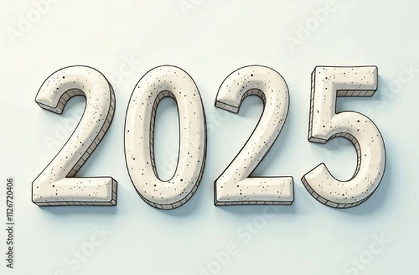 Fototapeta New Year's numbers 2025 in white with black specks, on a white background, 3D visualization