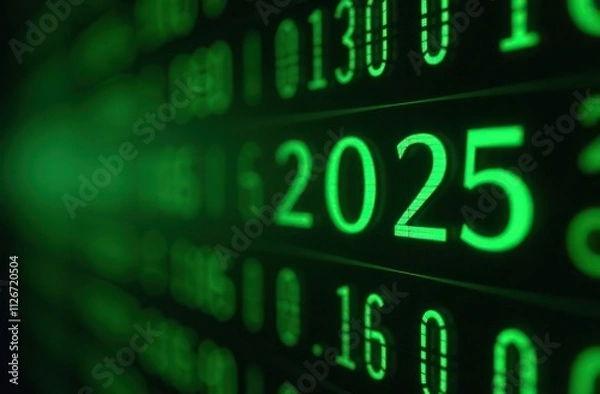 Fototapeta New Year numbers 2025 matrix, computer technology, selective focus