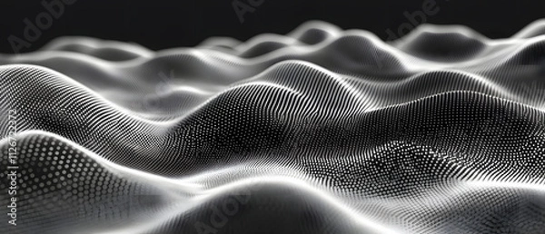 Obraz Abstract grayscale undulating digital particle landscape