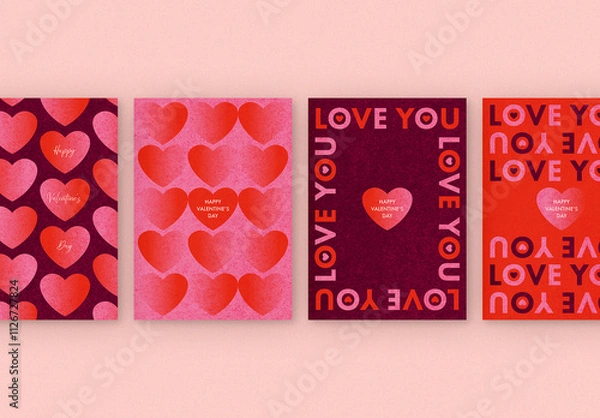 Fototapeta Valentine’s Day Card Layouts with Texture Overlay