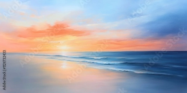 Fototapeta Serene summer sunset on the beach showcases vibrant colors and tranquility, capturing the essence of a perfect summer sunset on the beach for relaxation and inspiration.