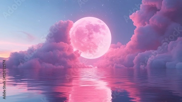 Obraz Pink Moon over Calm Ocean
