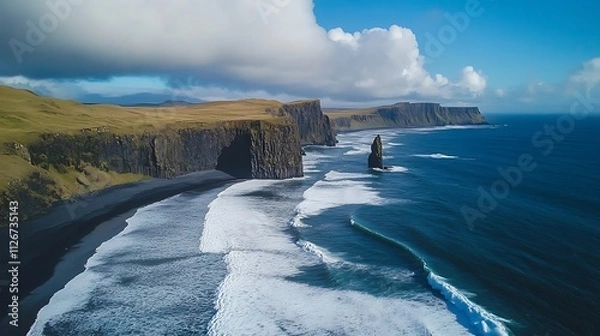 Obraz Dramatic Coastal Cliffs and Ocean Waves on a Sunny Day. AI Generated