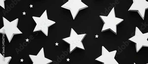 Fototapeta Elegant White Stars on Black Background: Abstract Pattern Stock Photo