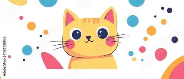 Fototapeta Adorable Cartoon Cat with Colorful Abstract Background, Perfect for Kids Products