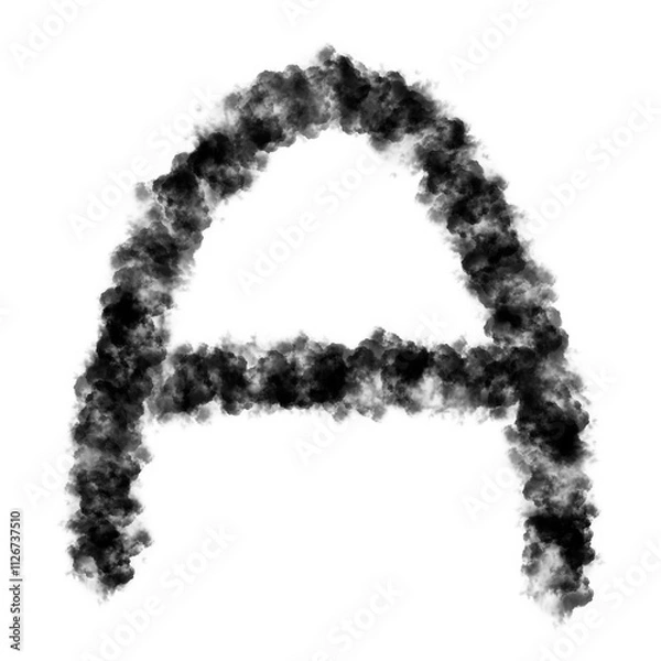 Fototapeta The letter "A" of the English alphabet made by Sky or Cloud effect, Black color, Fog or smoke isolated on white background,  Mist or smog Special effect, Illustration design, Alphabet A-Z