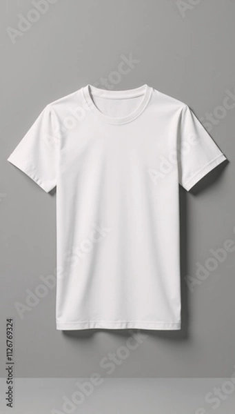 Fototapeta White mans T-shirt mockup in an asymmetrical position against a gray backdrop