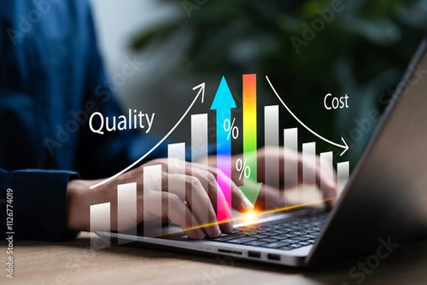 Obraz Cost reduction, High-quality control, Business performance concept, Businessman management and plan cost and profit control high quality product low budget, Target for next project, Effective business