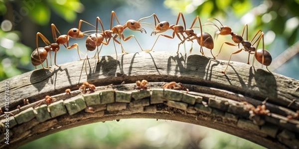 Fototapeta Ant Teamwork: Building a Bridge Together