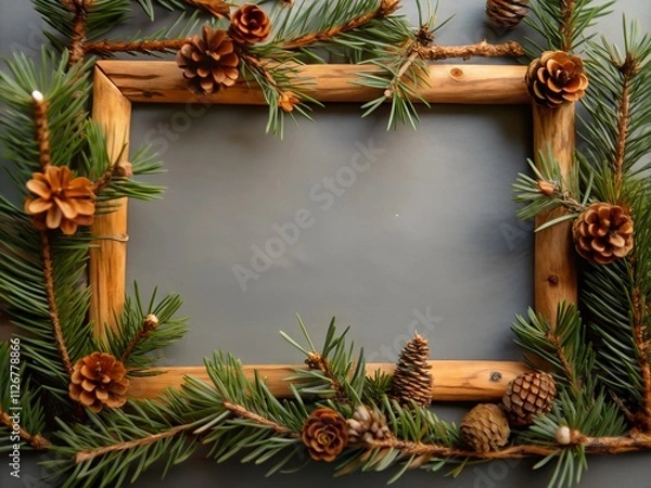 Fototapeta Pine Twig Frame with Copy Space on White