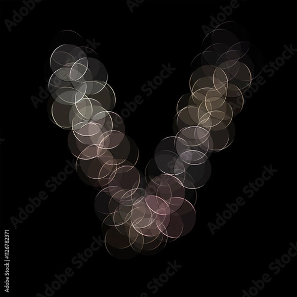 Fototapeta The letter "V" of the English alphabet made by Optical illusion swirl isolated on black background, Circular neon lights, Purple, Grey color, Circular neon lights, Illustration design, Alphabet A-Z
