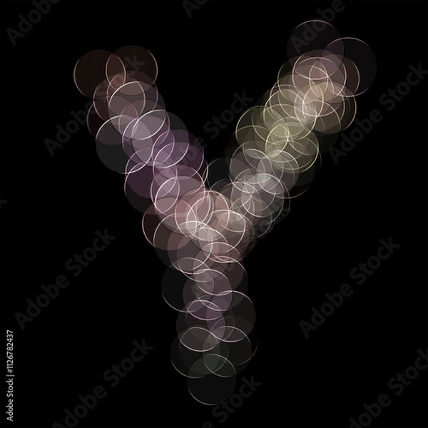 Fototapeta The letter "Y" of the English alphabet made by Optical illusion swirl isolated on black background, Circular neon lights, Purple, Grey color, Circular neon lights, Illustration design, Alphabet A-Z