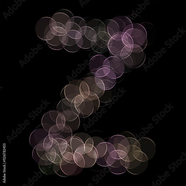 Fototapeta The letter "Z" of the English alphabet made by Optical illusion swirl isolated on black background, Circular neon lights, Purple, Grey color, Circular neon lights, Illustration design, Alphabet A-Z