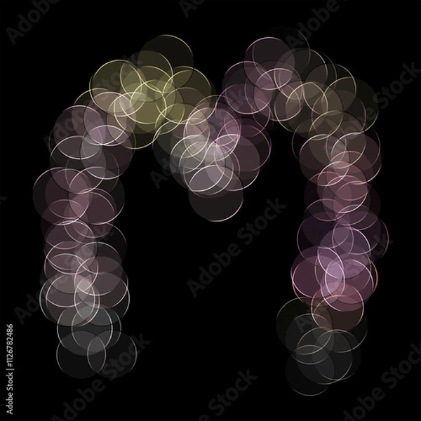 Fototapeta The letter "M" of the English alphabet made by Optical illusion swirl isolated on black background, Circular neon lights, Purple, Grey color, Circular neon lights, Illustration design, Alphabet A-Z