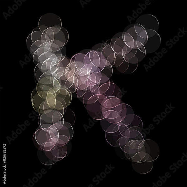 Fototapeta The letter "K" of the English alphabet made by Optical illusion swirl isolated on black background, Circular neon lights, Purple, Grey color, Circular neon lights, Illustration design, Alphabet A-Z