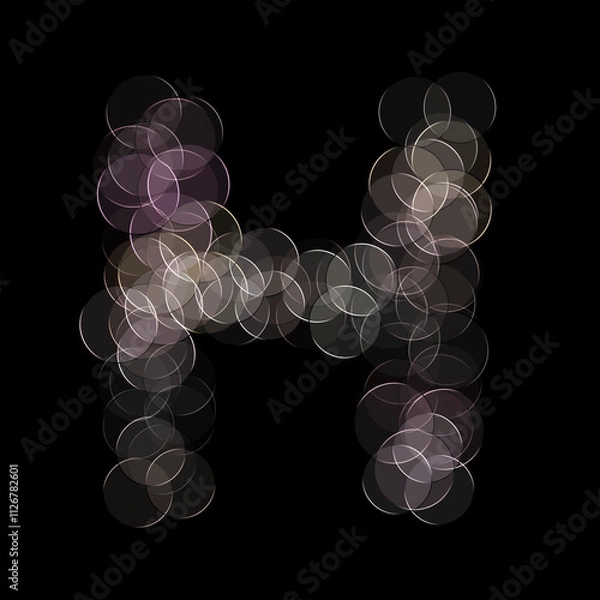 Fototapeta The letter "H" of the English alphabet made by Optical illusion swirl isolated on black background, Circular neon lights, Purple, Grey color, Circular neon lights, Illustration design, Alphabet A-Z