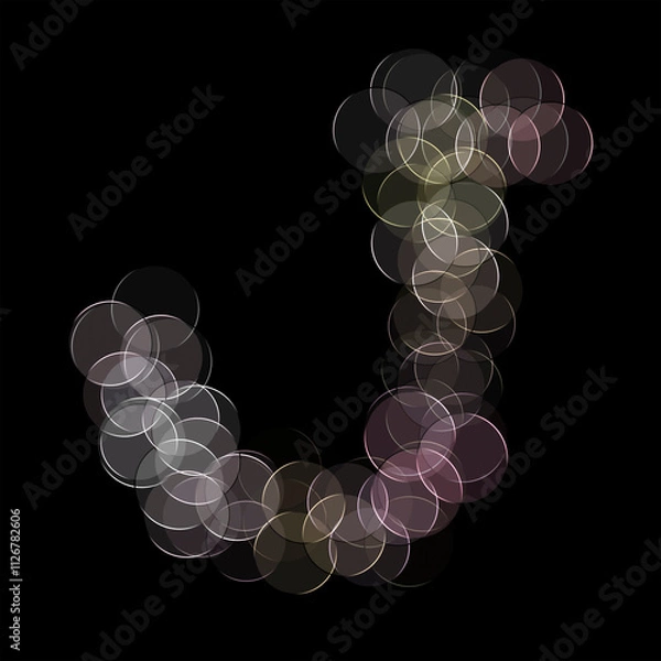 Fototapeta The letter "J" of the English alphabet made by Optical illusion swirl isolated on black background, Circular neon lights, Purple, Grey color, Circular neon lights, Illustration design, Alphabet A-Z