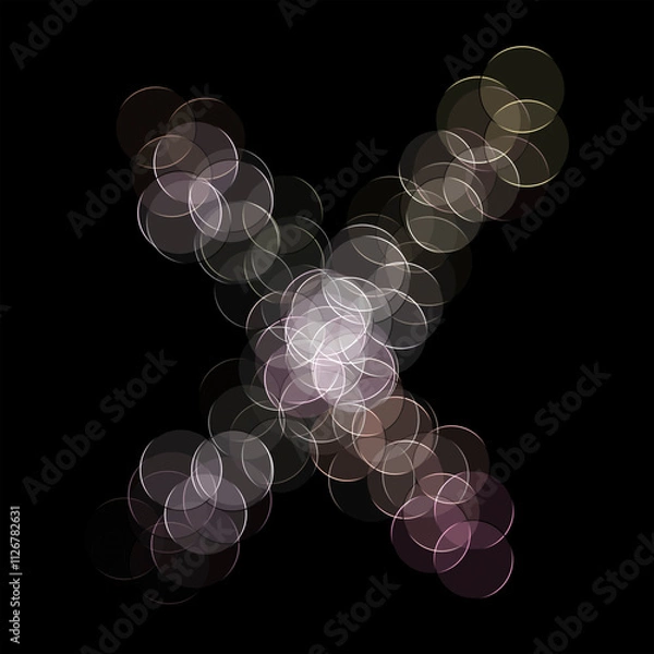Fototapeta The letter "X" of the English alphabet made by Optical illusion swirl isolated on black background, Circular neon lights, Purple, Grey color, Circular neon lights, Illustration design, Alphabet A-Z