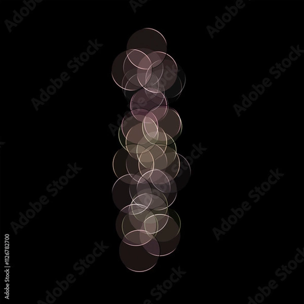 Fototapeta The letter "I" of the English alphabet made by Optical illusion swirl isolated on black background, Circular neon lights, Purple, Grey color, Circular neon lights, Illustration design, Alphabet A-Z