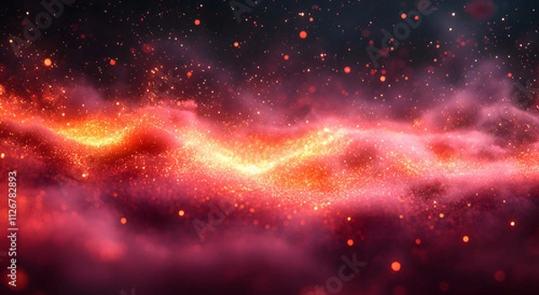 Obraz A dramatic red glowing particle explosion on a black background, showcasing a dynamic burst of energy, light, and motion, ideal for abstract designs, futuristic concepts, and vibrant visual effects.
