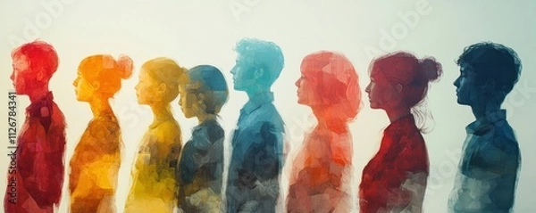 Fototapeta Artistic Rendering of Individuals Forming Dynamic Communication Patterns, Showcasing Development Through Social Skills Training A Watercolor Depiction of Enhanced Interpersonal Connections