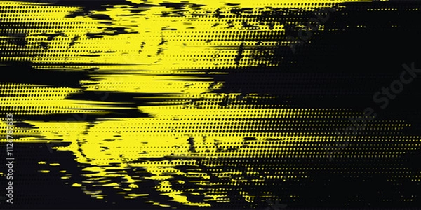 Obraz Halftone yellow dots pattern and black gradient grunge texture background. Dotted line comic sport style vector illustration.