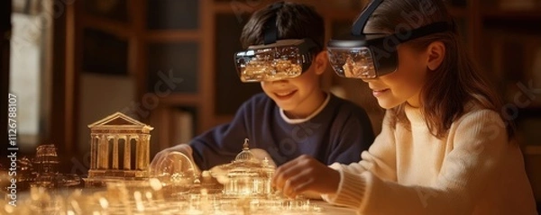 Fototapeta Children Engaging with AR Enhanced Historical Artifacts in Dynamic Virtual Field Trip