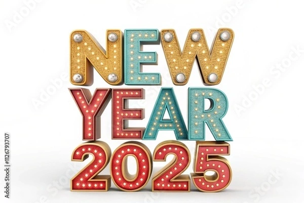Obraz New year 2025  lettering illustration isolated 3d Isolated background.