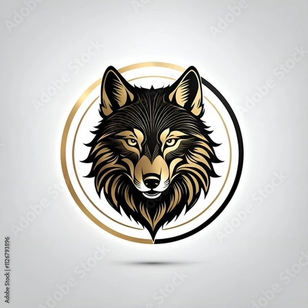 Obraz Wolf head surrounded by black and gold circle.