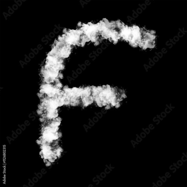 Fototapeta The letter "F" of the English alphabet made by Sky or Cloud effect, White color, Fog or smoke isolated on black background,  Mist or smog Special effect, Illustration design, Alphabet A-Z
