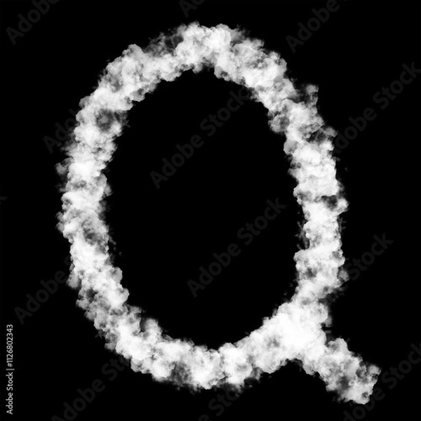 Fototapeta The letter "Q" of the English alphabet made by Sky or Cloud effect, White color, Fog or smoke isolated on black background,  Mist or smog Special effect, Illustration design, Alphabet A-Z