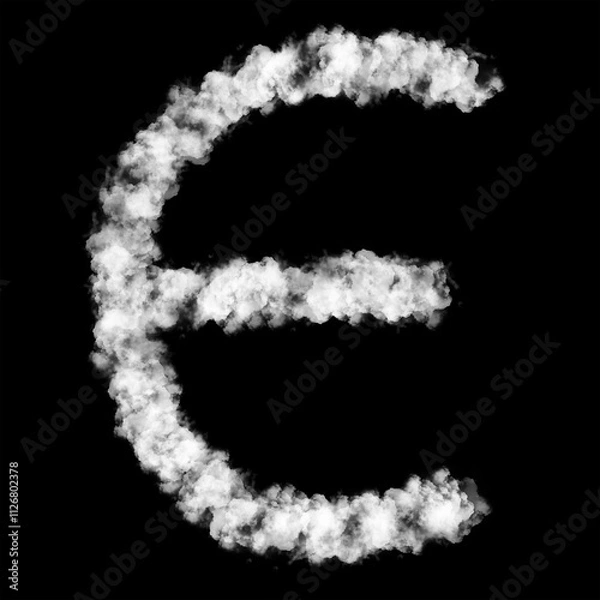 Fototapeta The letter "E" of the English alphabet made by Sky or Cloud effect, White color, Fog or smoke isolated on black background,  Mist or smog Special effect, Illustration design, Alphabet A-Z