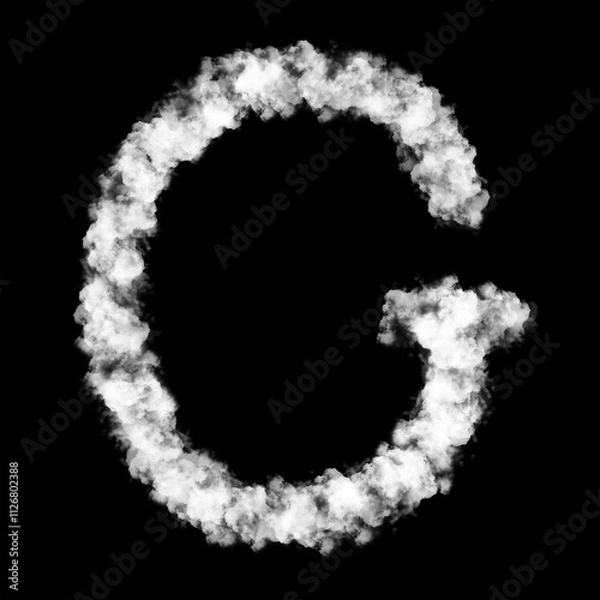 Fototapeta The letter "G" of the English alphabet made by Sky or Cloud effect, White color, Fog or smoke isolated on black background,  Mist or smog Special effect, Illustration design, Alphabet A-Z
