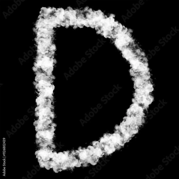 Fototapeta The letter "D" of the English alphabet made by Sky or Cloud effect, White color, Fog or smoke isolated on black background,  Mist or smog Special effect, Illustration design, Alphabet A-Z
