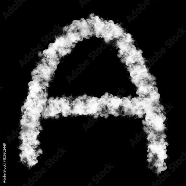 Fototapeta The letter "A" of the English alphabet made by Sky or Cloud effect, White color, Fog or smoke isolated on black background,  Mist or smog Special effect, Illustration design, Alphabet A-Z