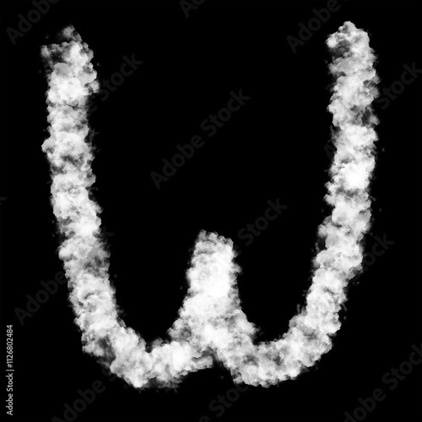 Fototapeta The letter "W" of the English alphabet made by Sky or Cloud effect, White color, Fog or smoke isolated on black background,  Mist or smog Special effect, Illustration design, Alphabet A-Z