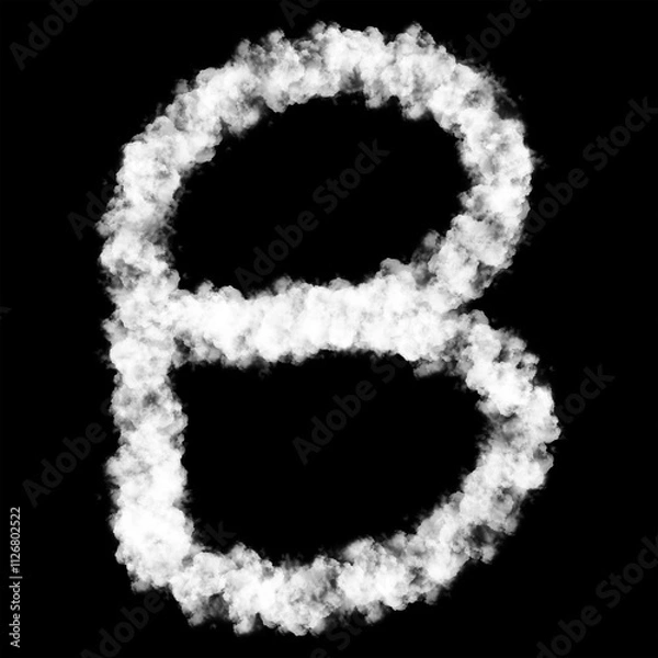 Fototapeta The letter "B" of the English alphabet made by Sky or Cloud effect, White color, Fog or smoke isolated on black background,  Mist or smog Special effect, Illustration design, Alphabet A-Z