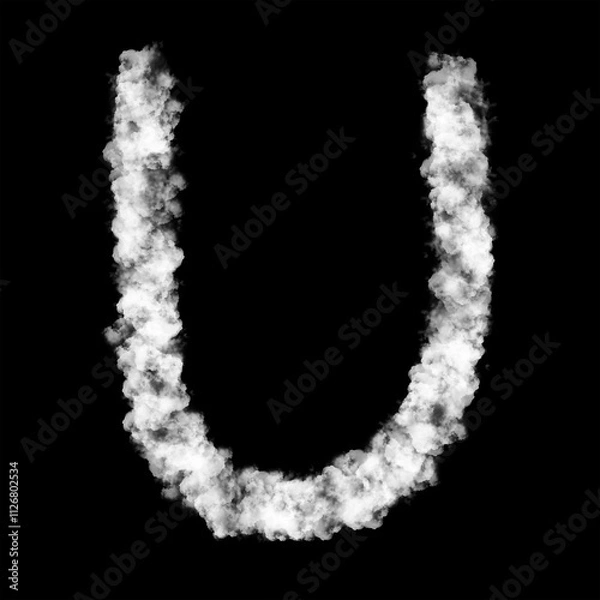Fototapeta The letter "U" of the English alphabet made by Sky or Cloud effect, White color, Fog or smoke isolated on black background,  Mist or smog Special effect, Illustration design, Alphabet A-Z