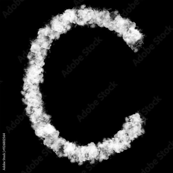 Fototapeta The letter "C" of the English alphabet made by Sky or Cloud effect, White color, Fog or smoke isolated on black background,  Mist or smog Special effect, Illustration design, Alphabet A-Z