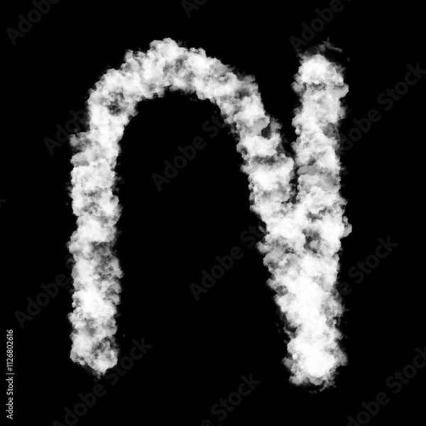Fototapeta The letter "N" of the English alphabet made by Sky or Cloud effect, White color, Fog or smoke isolated on black background,  Mist or smog Special effect, Illustration design, Alphabet A-Z