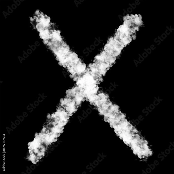 Fototapeta The letter "X" of the English alphabet made by Sky or Cloud effect, White color, Fog or smoke isolated on black background,  Mist or smog Special effect, Illustration design, Alphabet A-Z